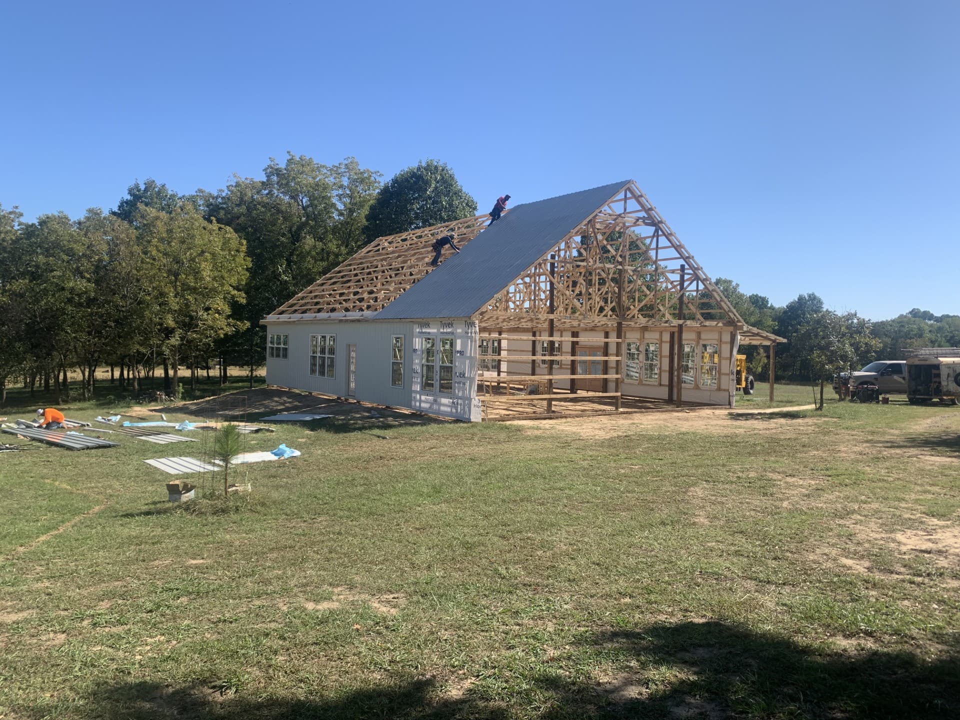 Post frame construction in progress